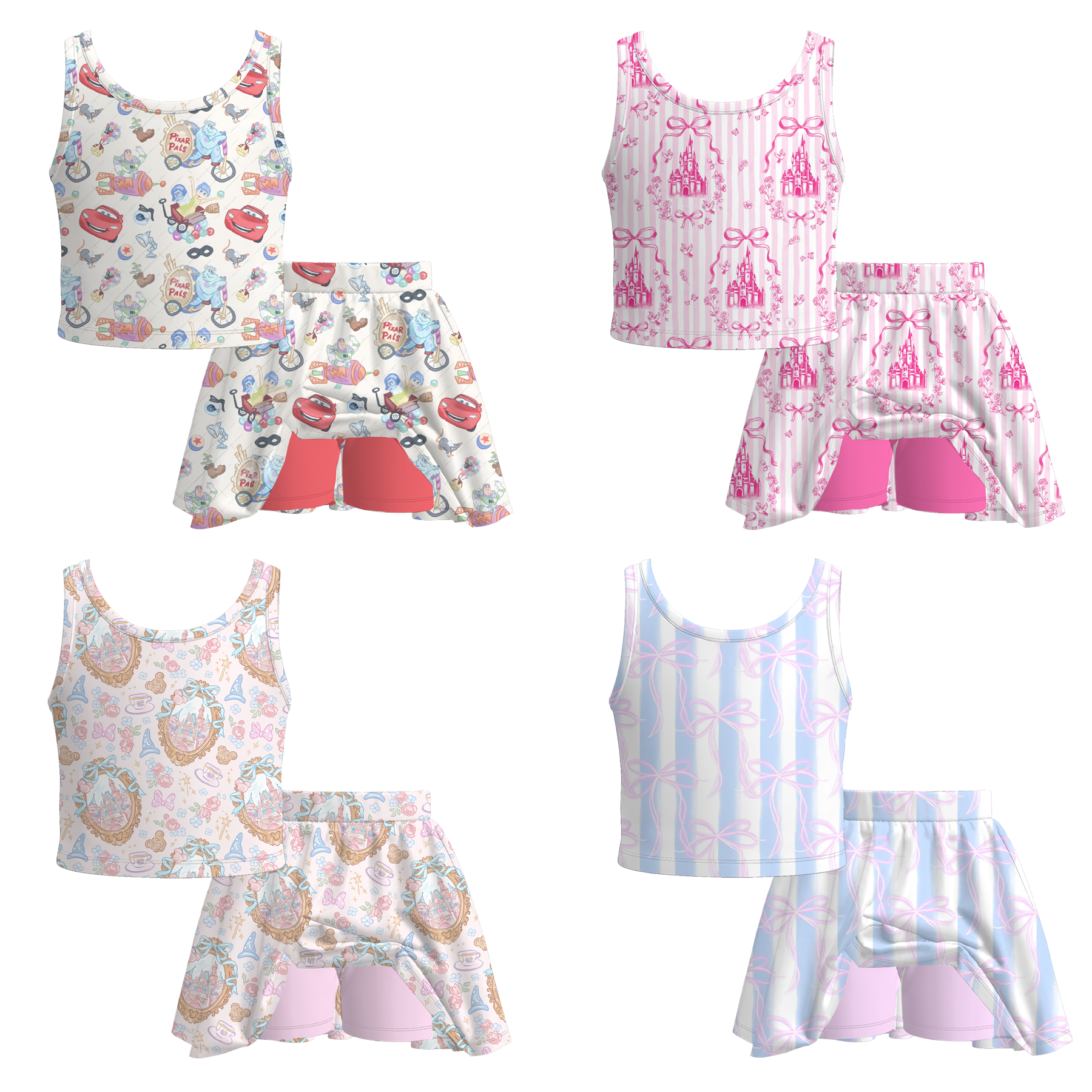 （Pre Order）Girls Summer Cartoon＆Princess Print Skort Set