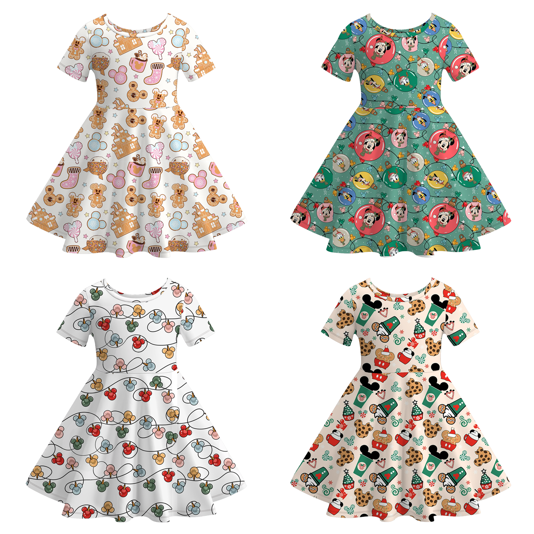 （Pre Order）Girls Christmas Cartoon Print Dress