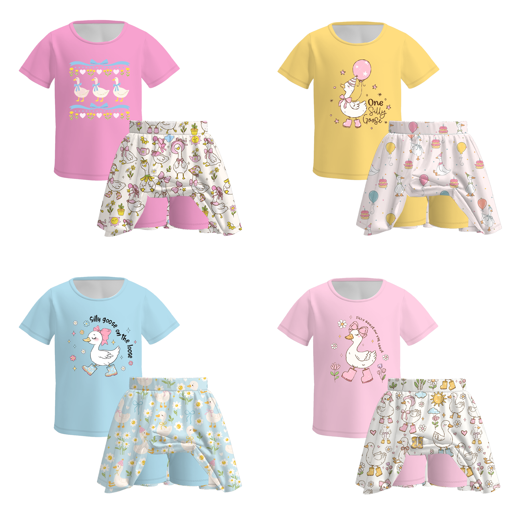 （Pre Order）Girls Spring and Summer Silly Goose Print Skort Set