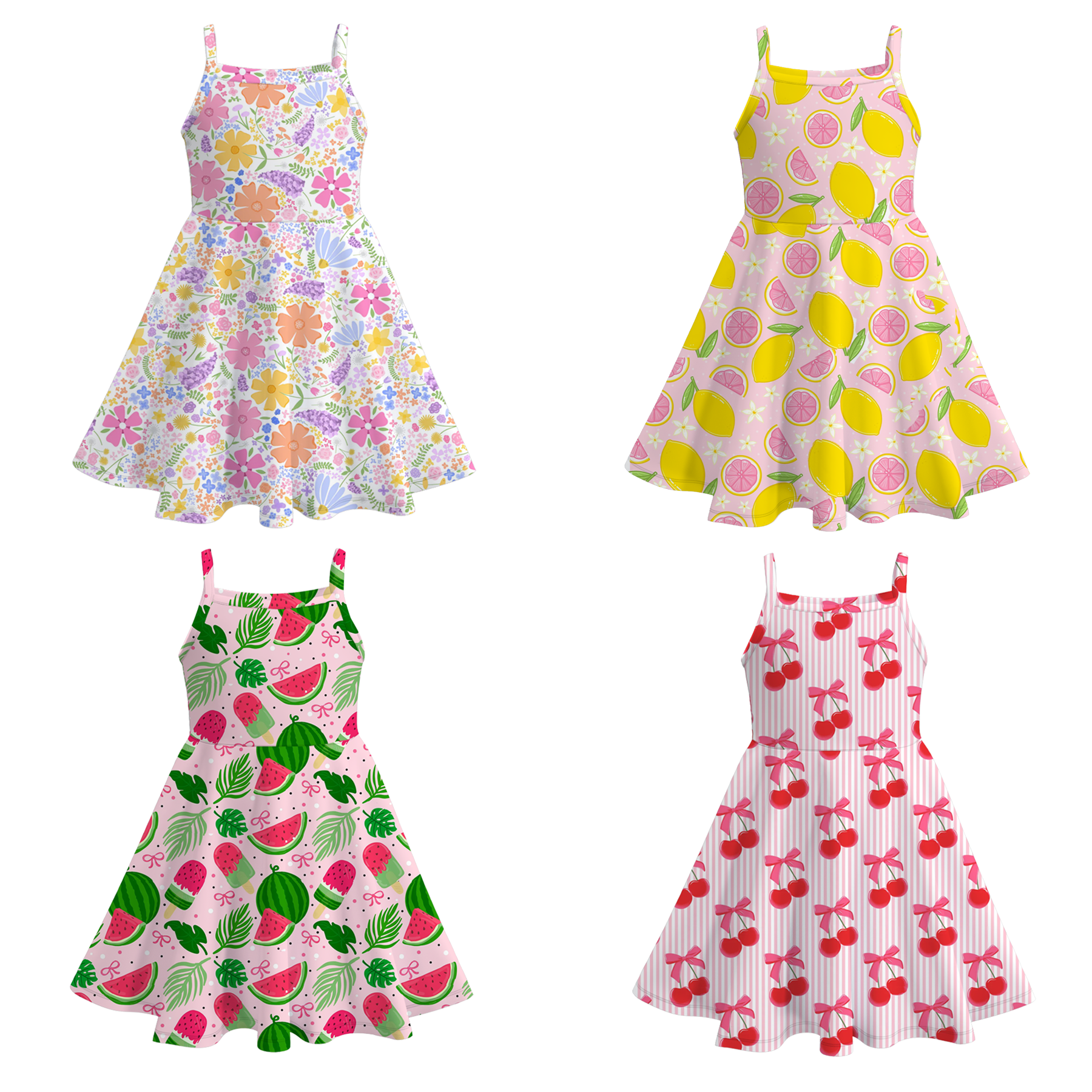 （Pre Order）Girls Spring and Summer Fruit＆Floral Print Slip Dress