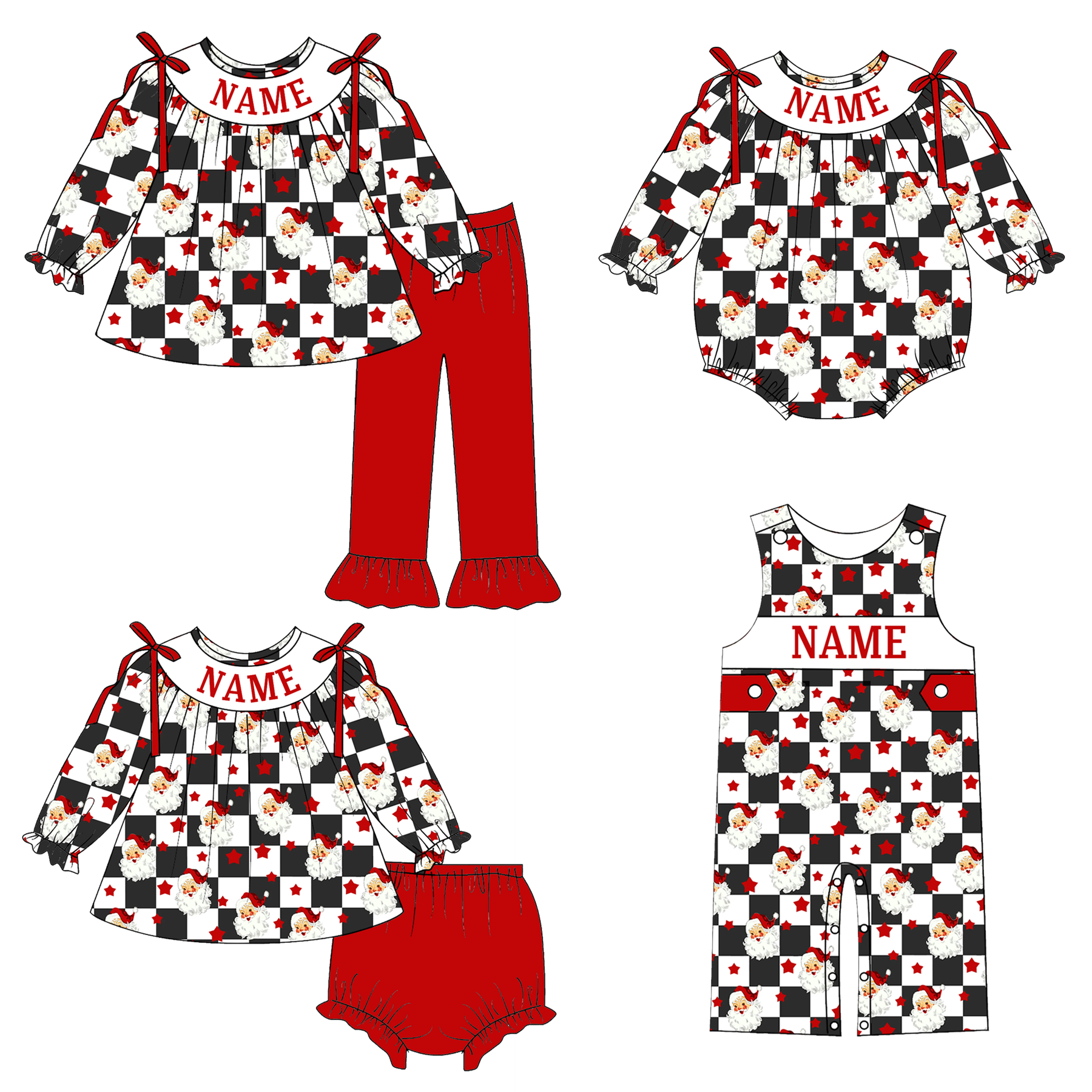 （Pre Order）Family Christmas Santa Claus Embroidery Smocked Set&Romper