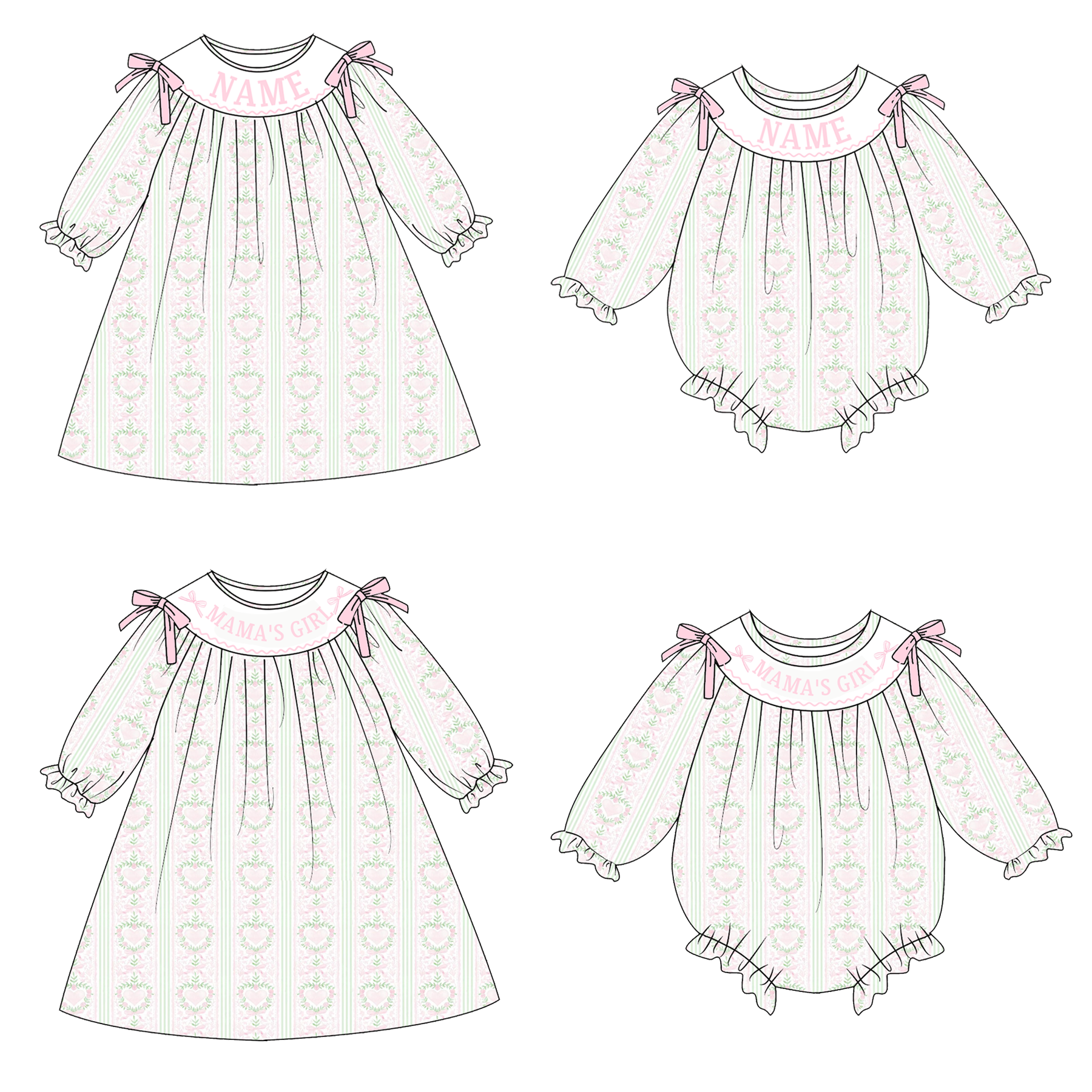 （Pre Order）Sisters Valentine's Day Embroidery Smocked Dress&Romper