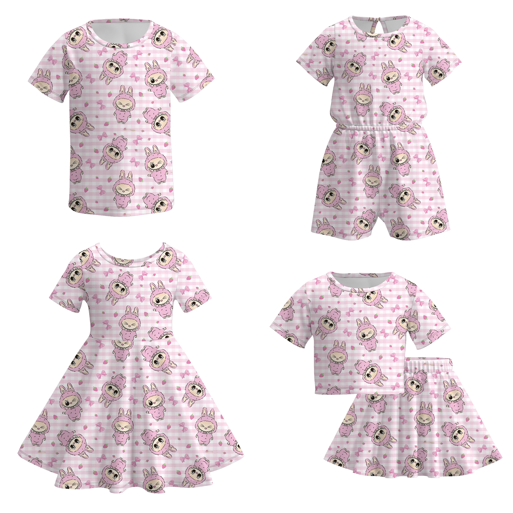 （Pre Order）Girls Spring and Summer Cartoon Print Dress,Jumpsuit,Set＆Top