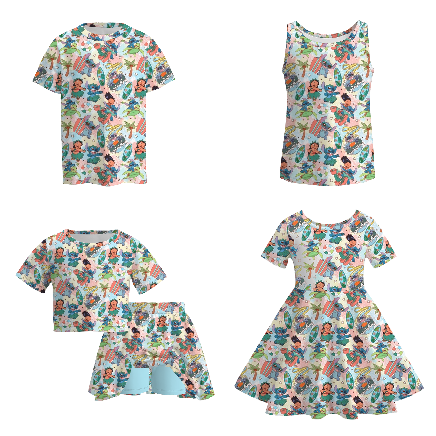 （Pre Order）Siblings Spring and Summer Cartoon Print Dress,Top and Set