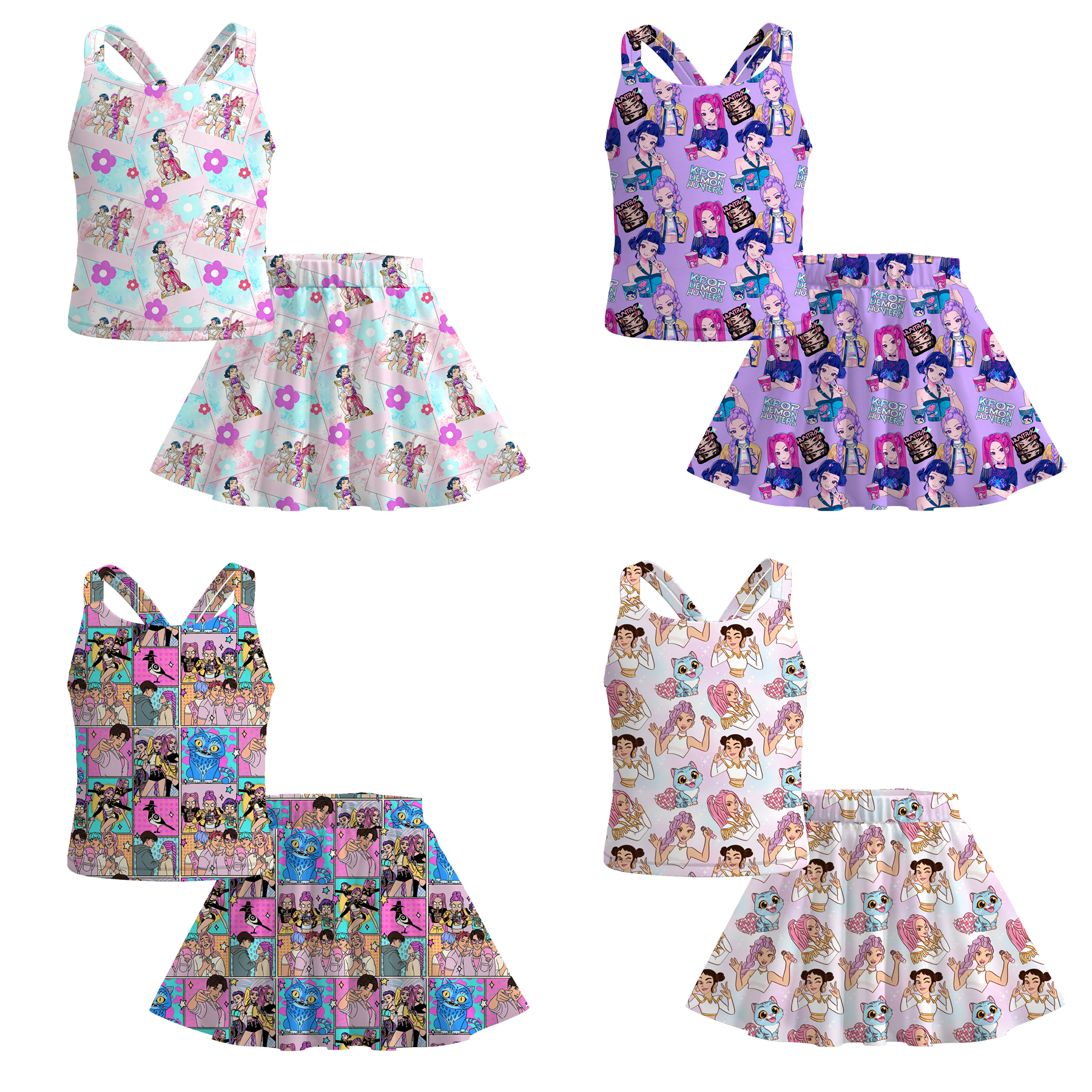 （Pre Order）Girls Spring&Summer Movie Character Print Skirt Set