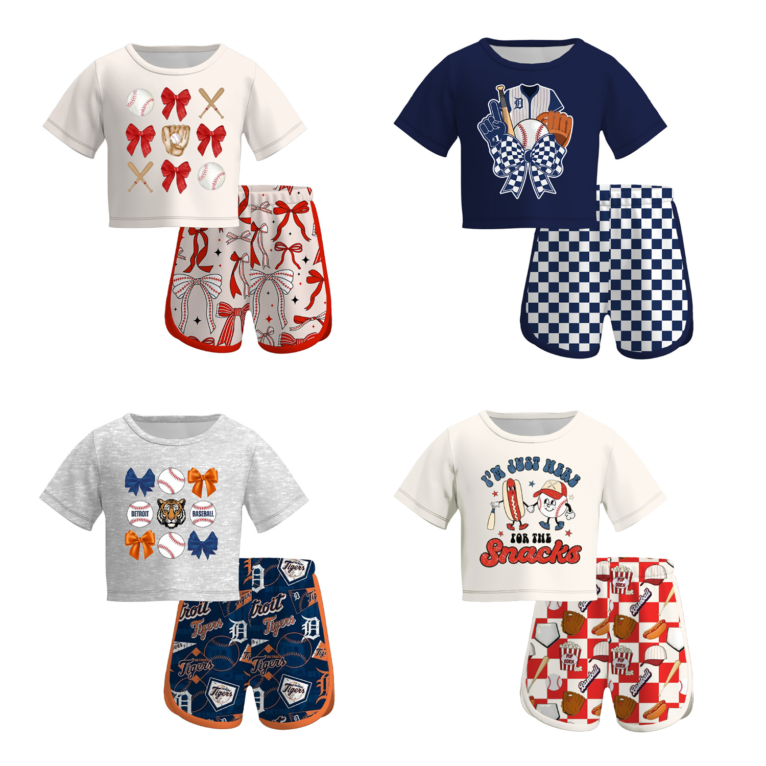 （Pre Order）Girls Spring and Summer Baseball Print Shorts Set