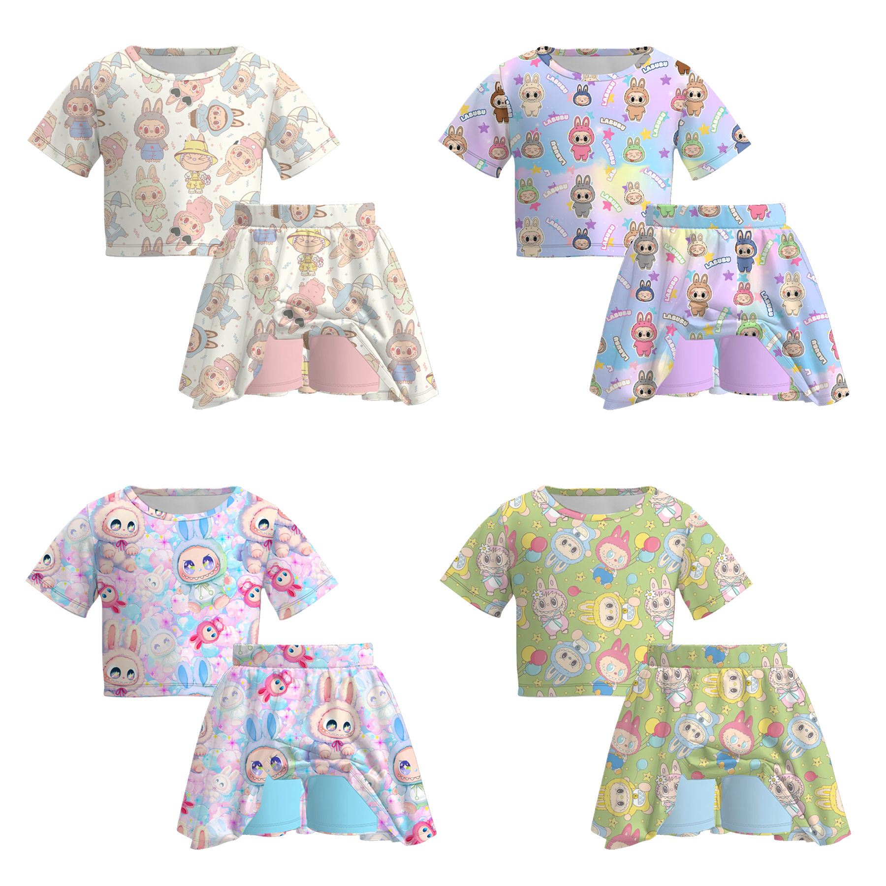 （Pre Order）Girls Spring and Summer Cartoon Print Skort Set