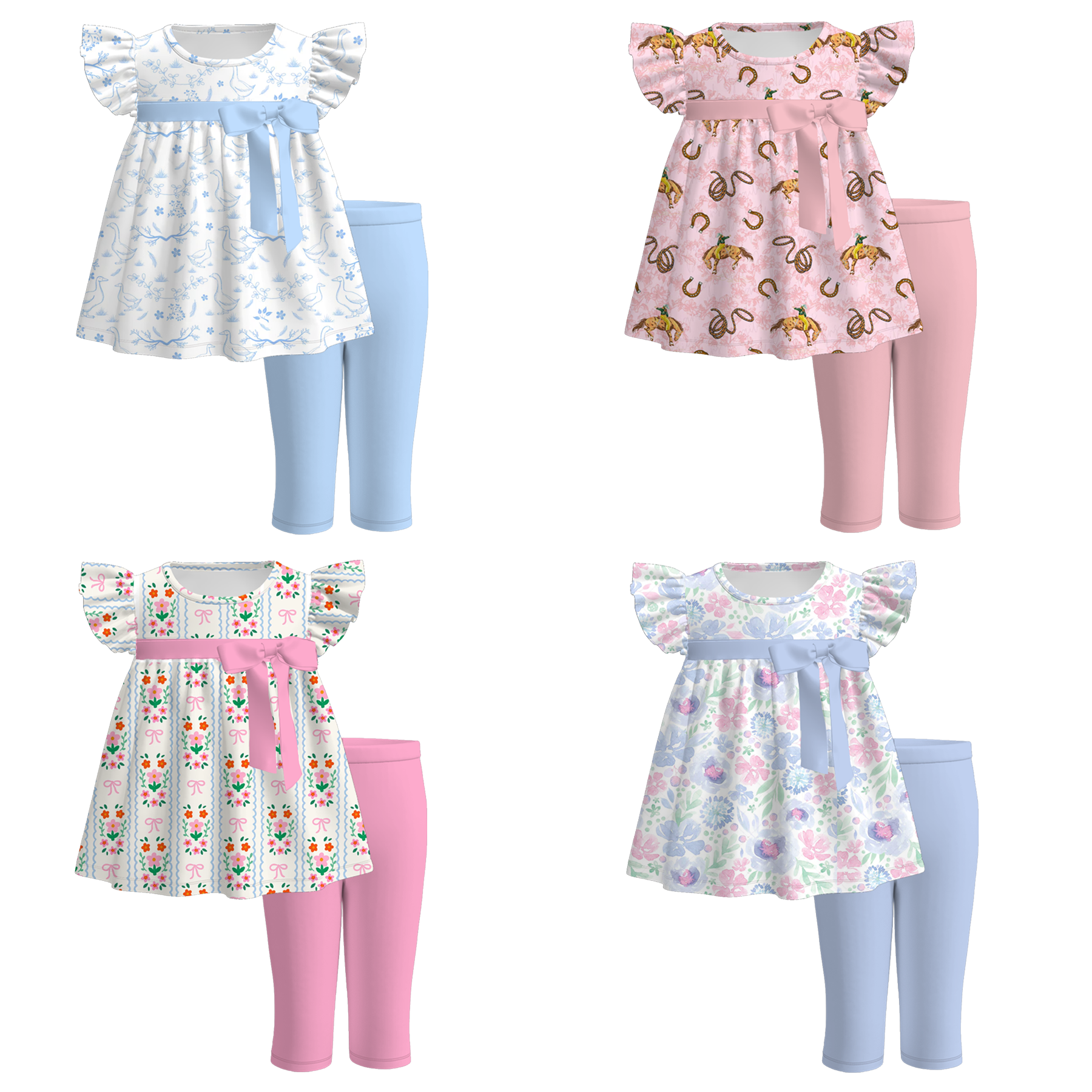 （Pre Order）Girls Spring and Summer Print Capris Set