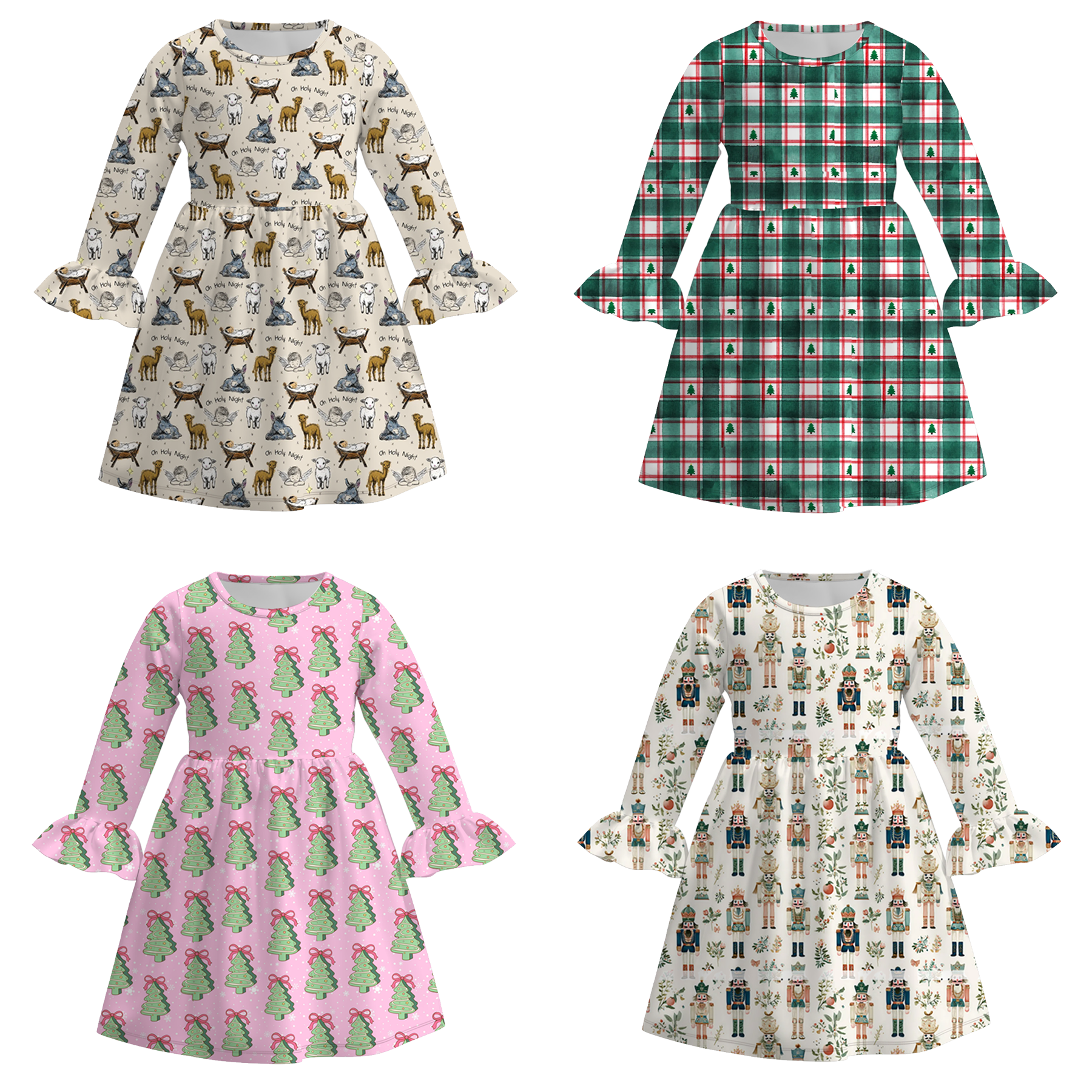 （Pre Order）Girls Christmas Print Ruffle Dress