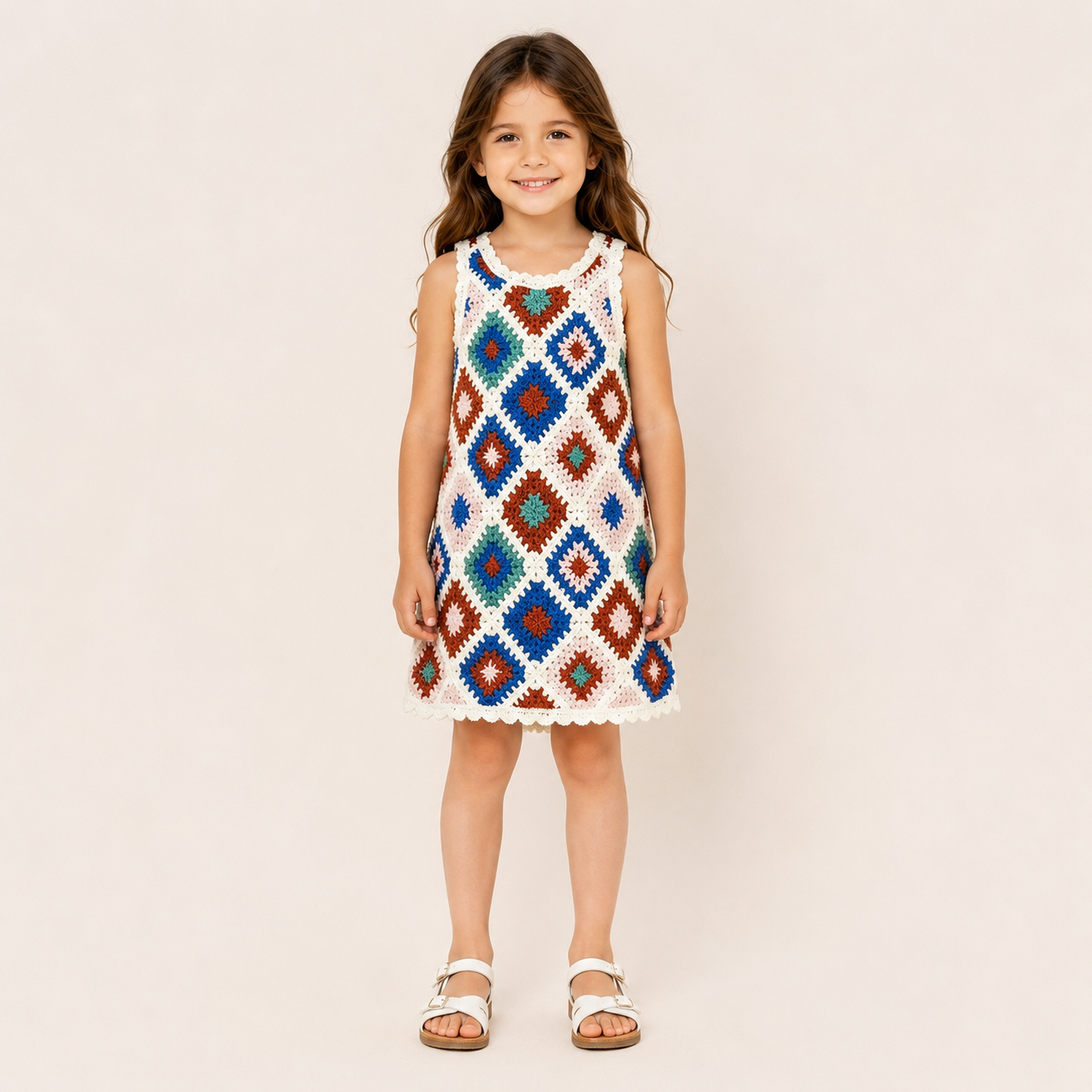 （Pre Order 2 Weeks）Girls Granny Square Crochet Dress