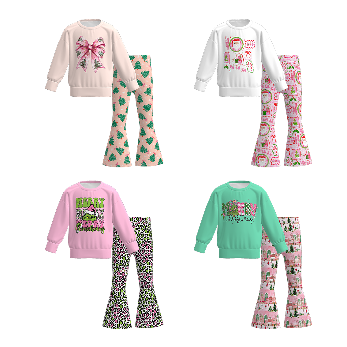 （Pre Order）Girls Christmas Cartoon Print Sweatshirt Suit