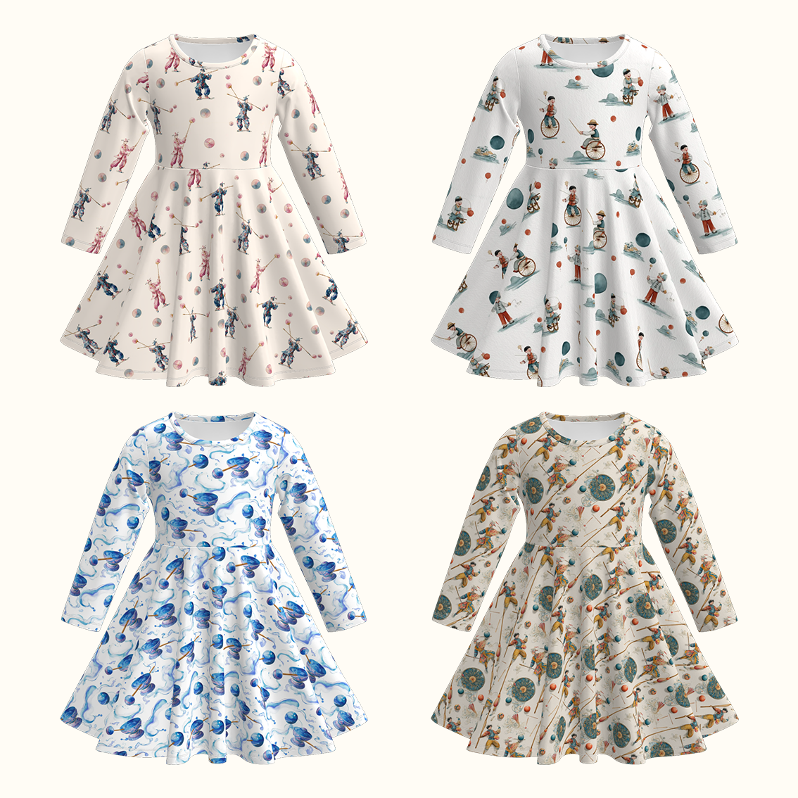 （Pre Order）Girls Fall Print Long Sleeves Dress