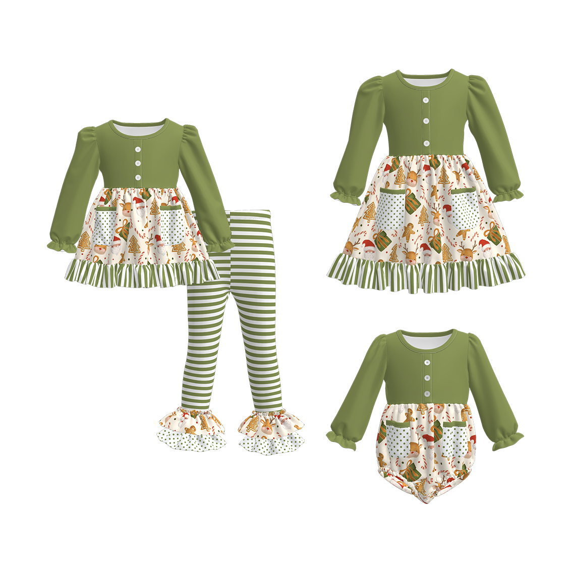 （Pre Order）Sisters Christmas Print Dress,Set＆Romper