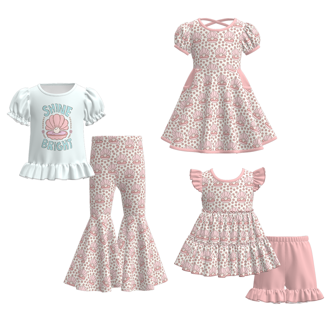 （Pre Order）Girls Spring&Summer Sea Shell Print Dress&Set