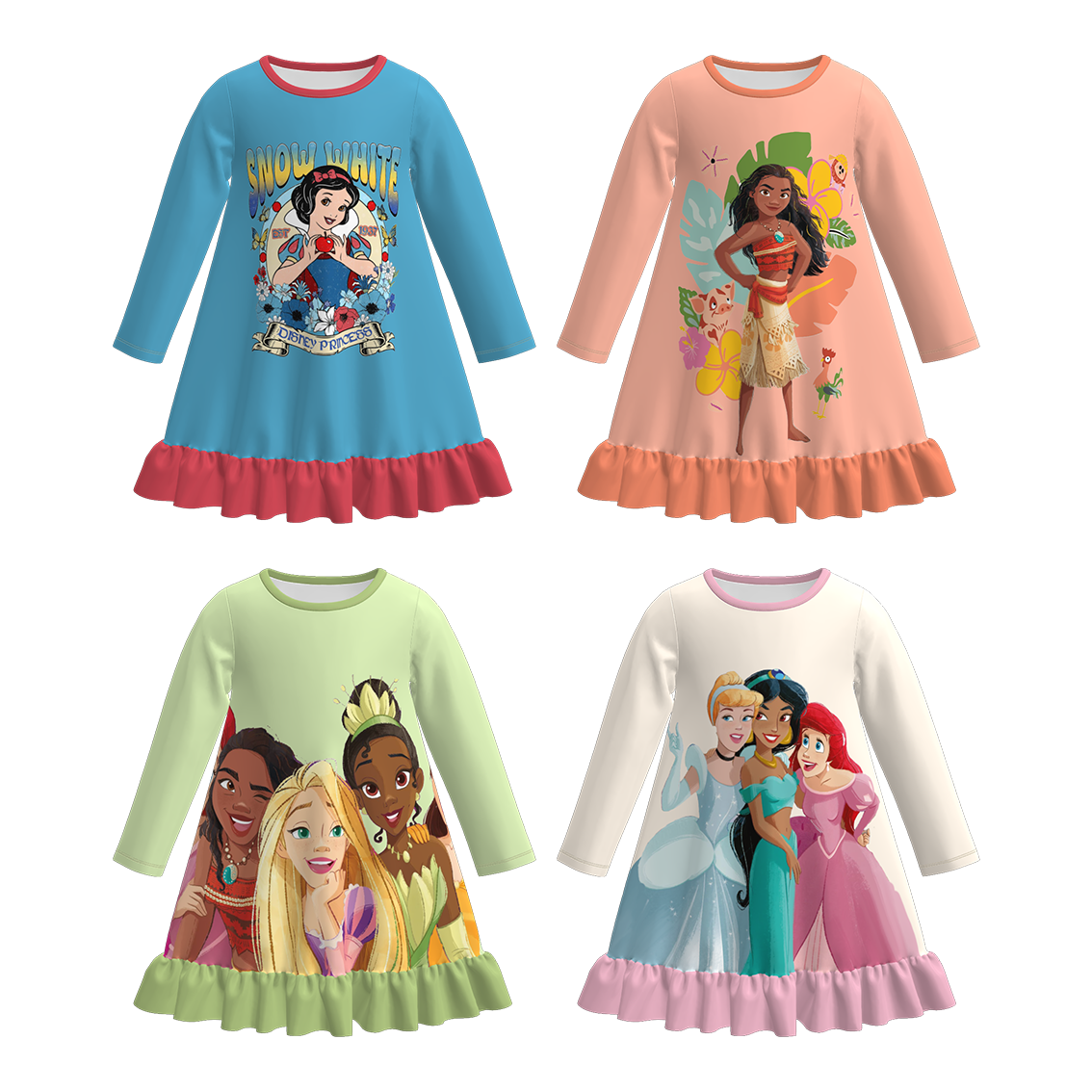 （Pre Order）Girls Fall&Winter Princess Print Pajamas Dress