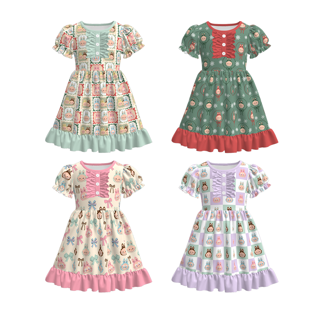 （Pre Order）Girls Halloween Cartoon Print Ruffle Dress