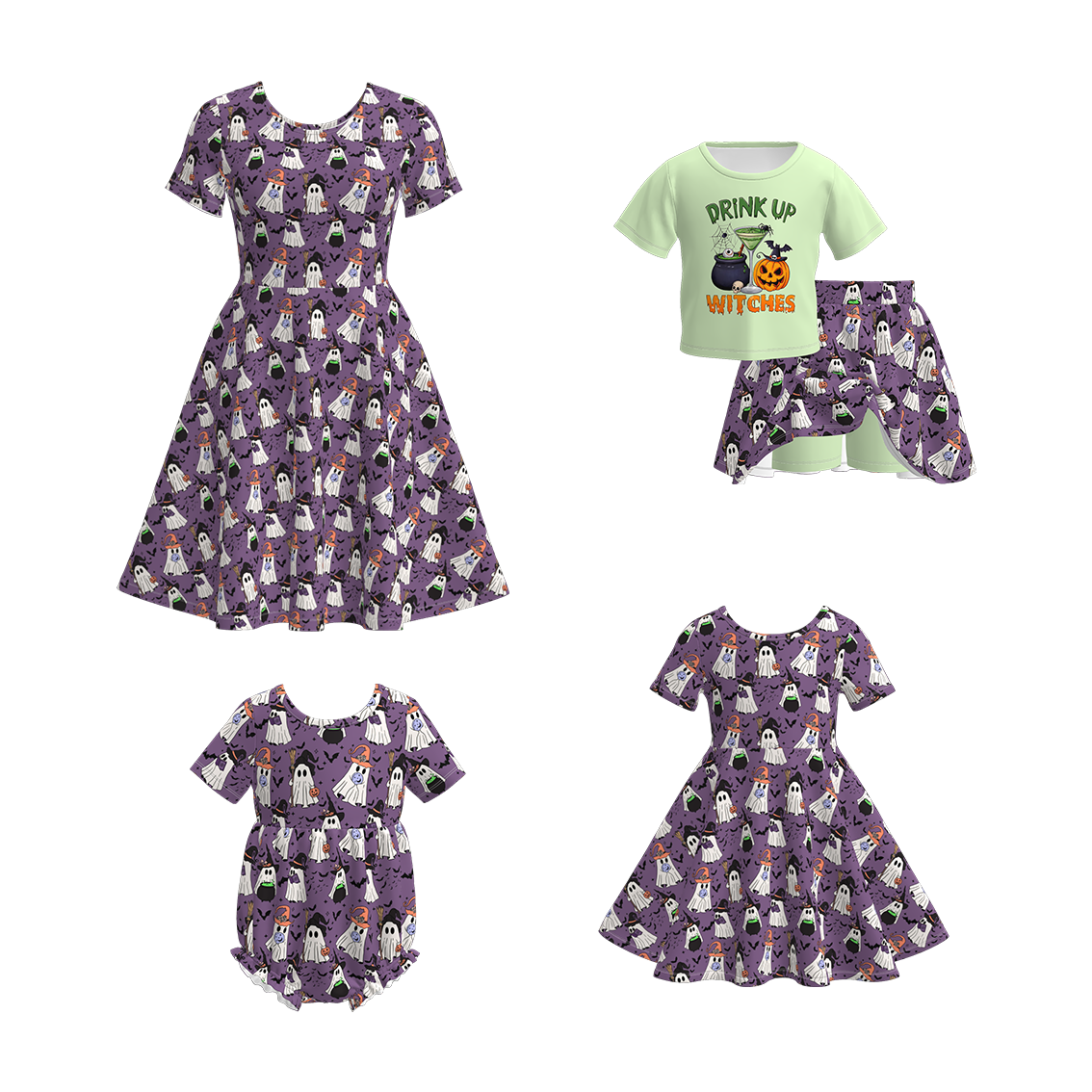 （Pre Order）Family Halloween Ghost Print Dress,Set&Romper