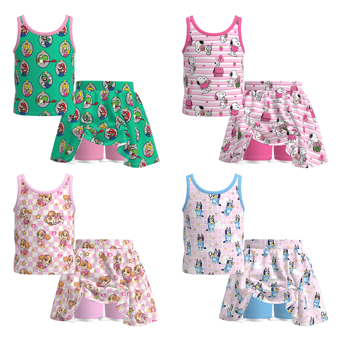 （Pre Order+Prepack Zone）Girls Spring&Summer Cartoon Print Skort Set