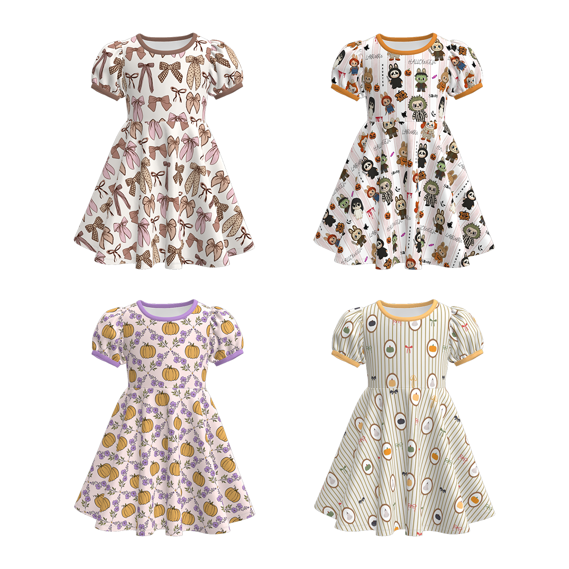 （Pre Order）Girls Fall Bow&LBB Print Dress