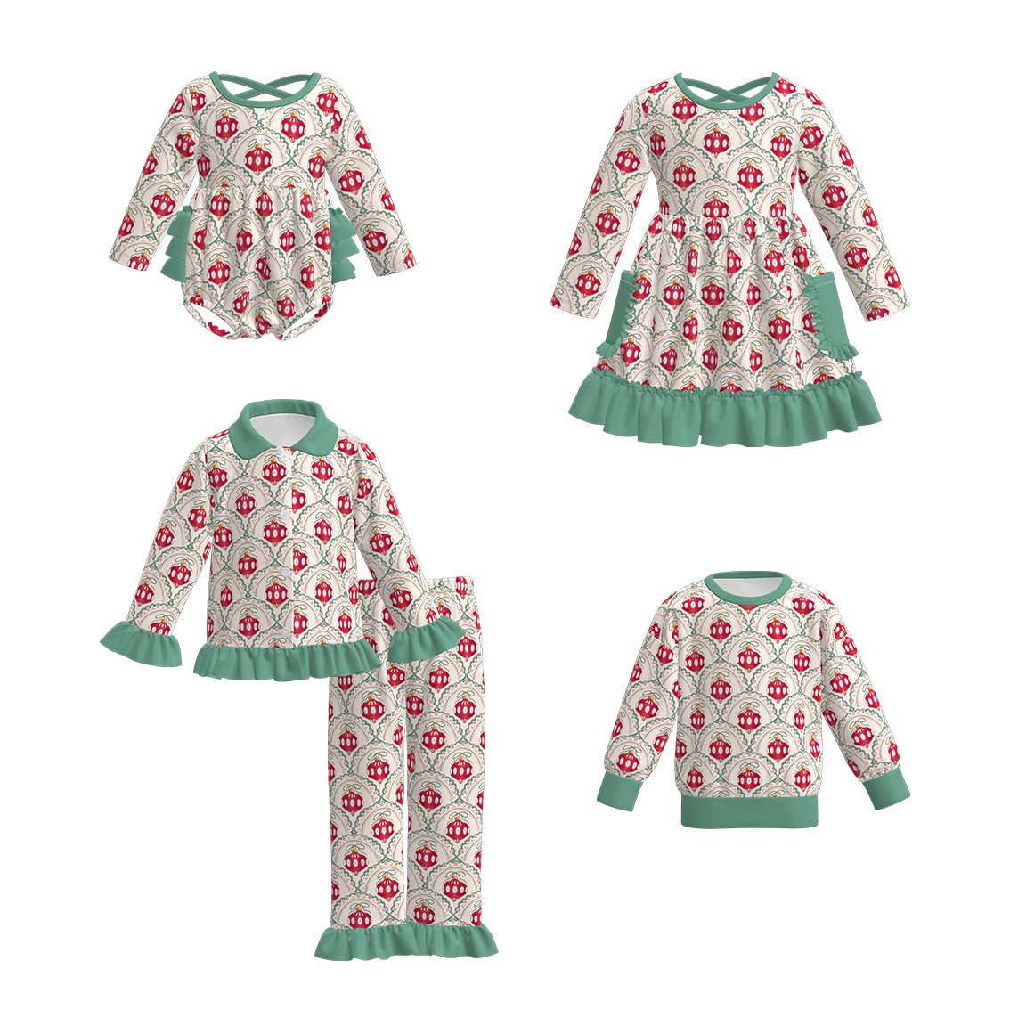 （Pre Order）Family Christmas Print Dress,Set,Romper&Top
