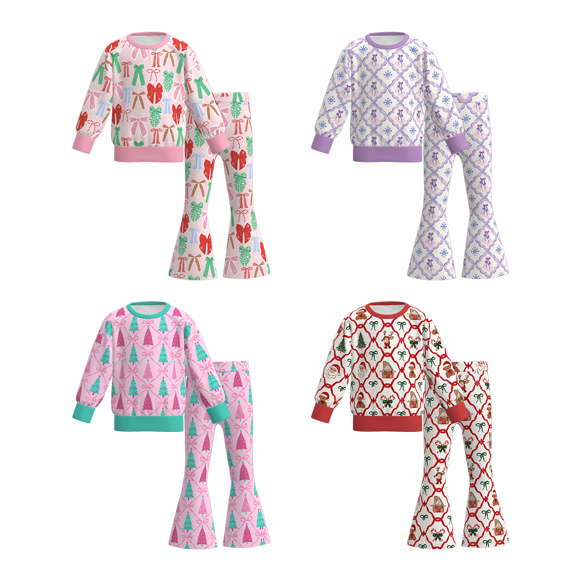 （Pre Order）Girls Christmas Print Sweatshirt Suit