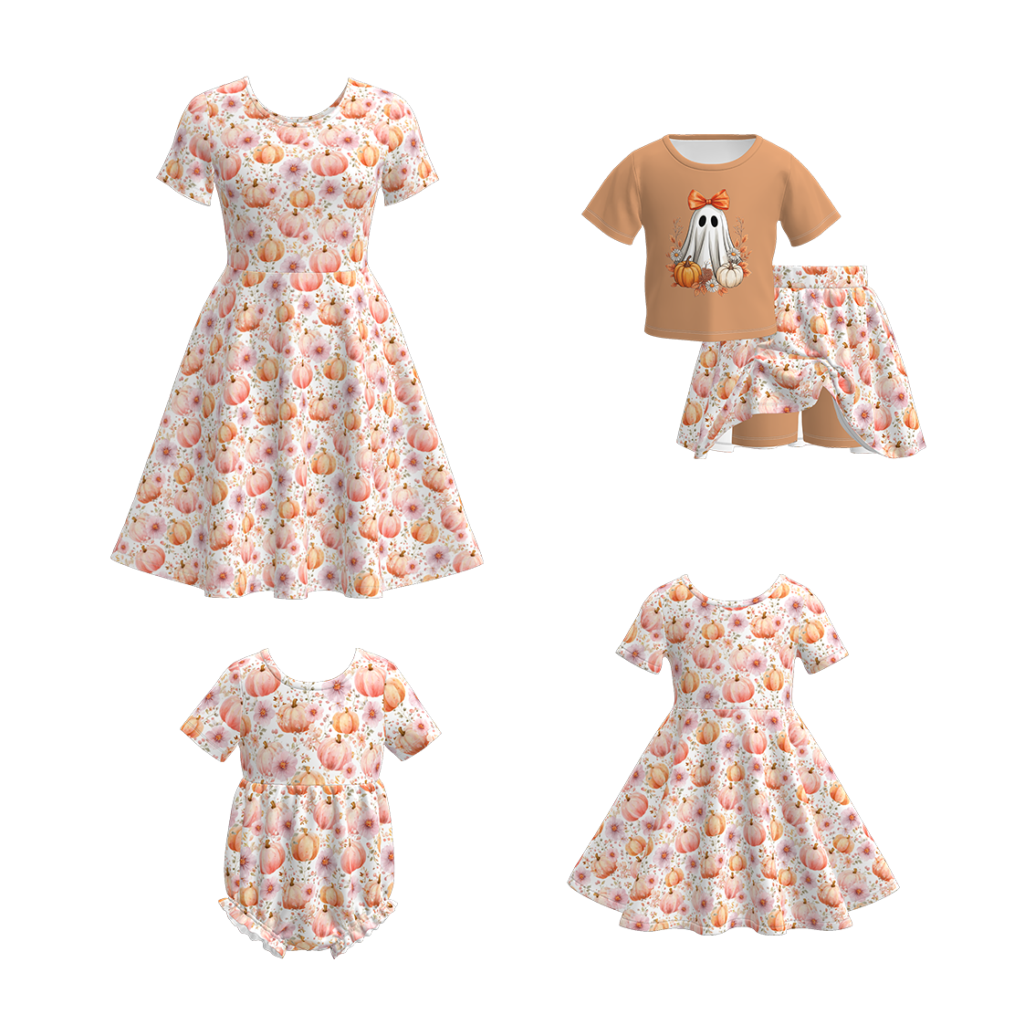 （Pre Order）Family Halloween Pumpkin Print Dress,Set&Romper