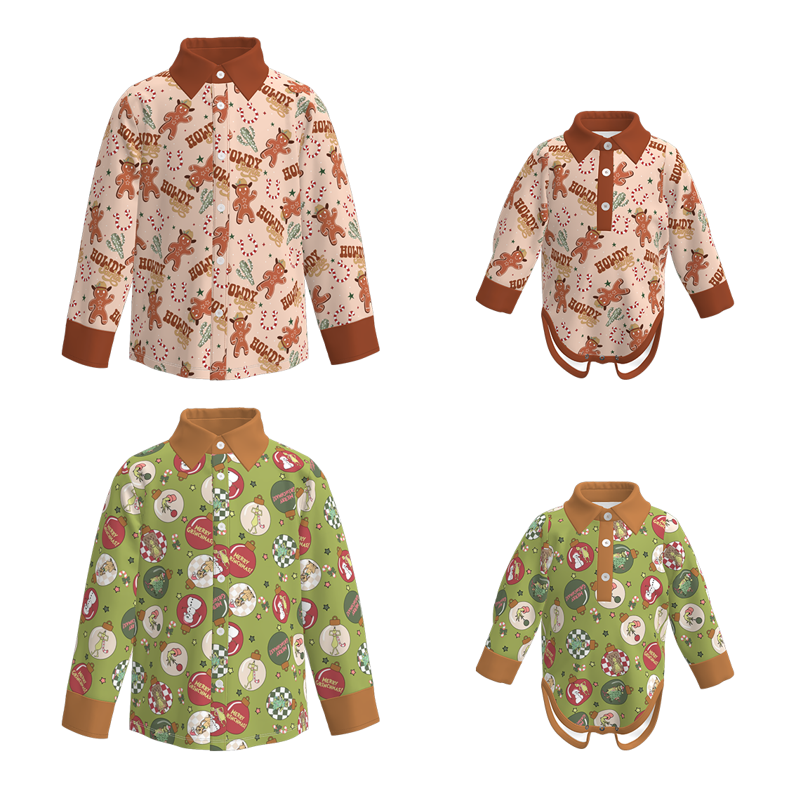 （Pre Order）Brothers Christmas Print Shirt&Romper