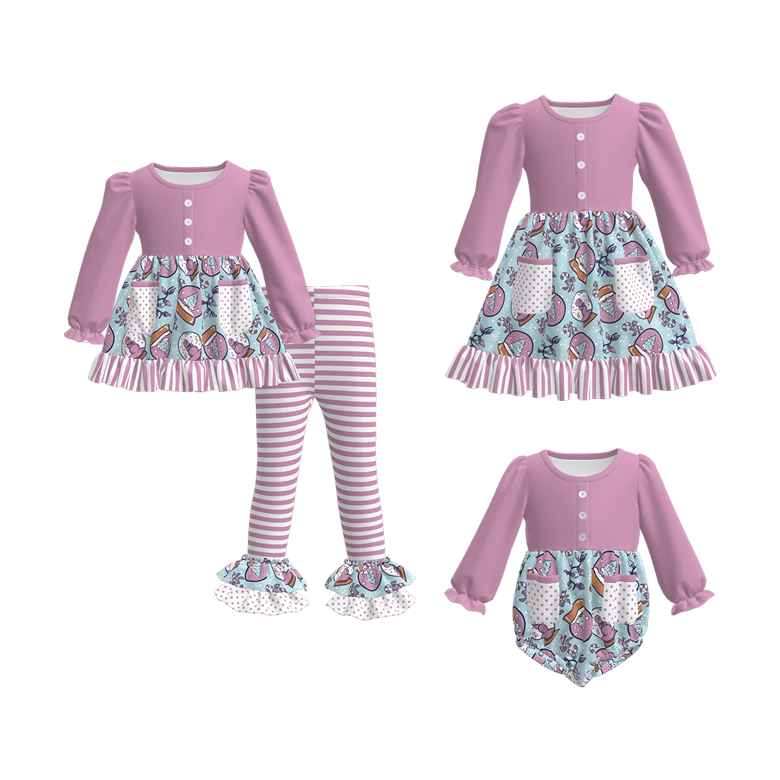 （Pre Order）Sisters Christmas Print Dress,Set＆Romper