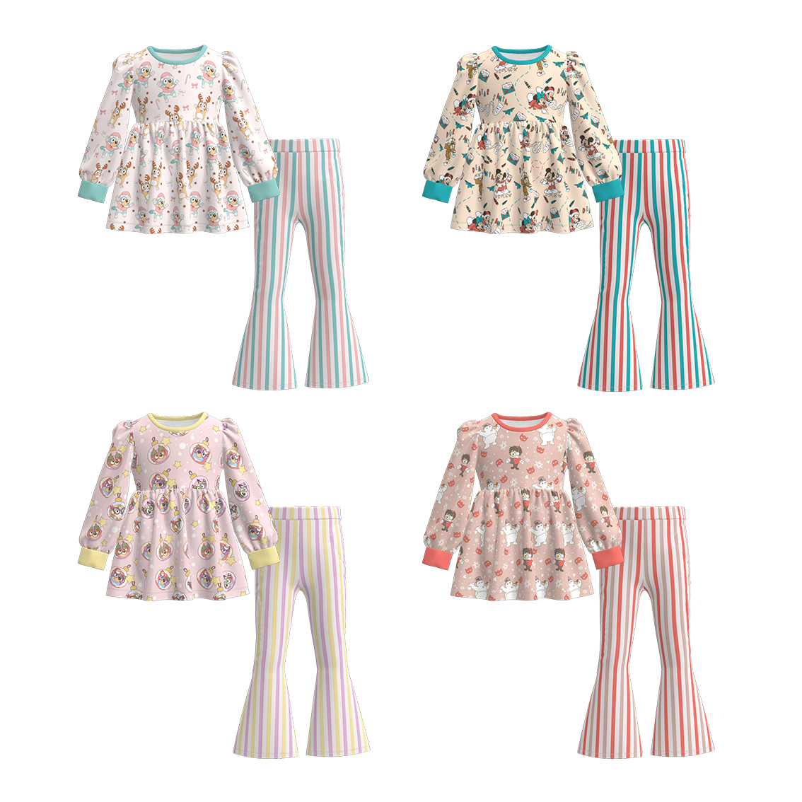 （Pre Order）Girls Christmas Cartoon Print Outfit Set