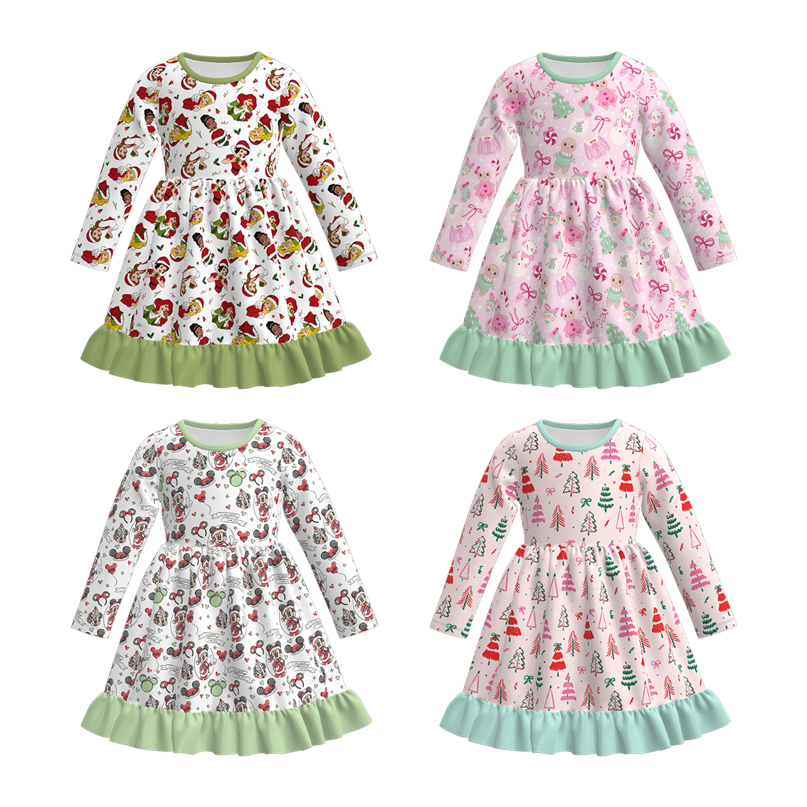 （Pre Order）Girls Christmas Princess&Cartoon Print Ruffle Dress
