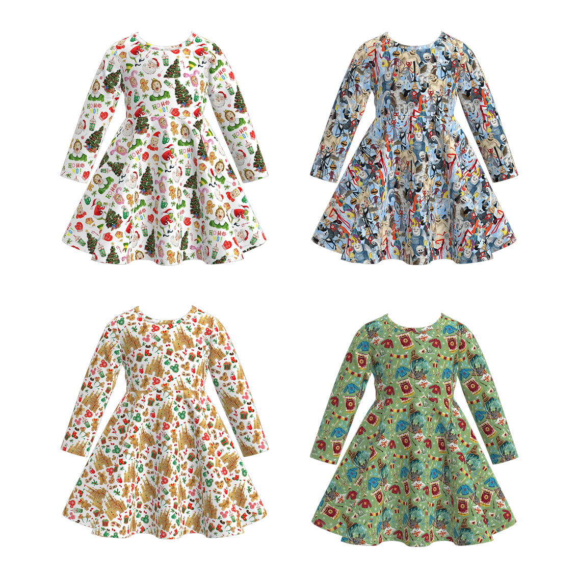 （Pre Order）Girls Christmas Cartoon Print Dress