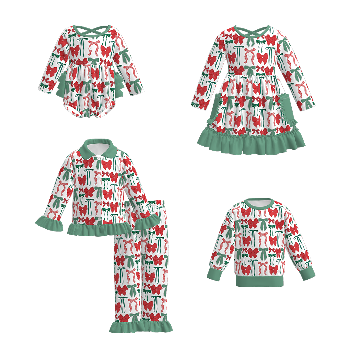 （Pre Order）Family Christmas Bow Print Dress,Set,Romper&Top