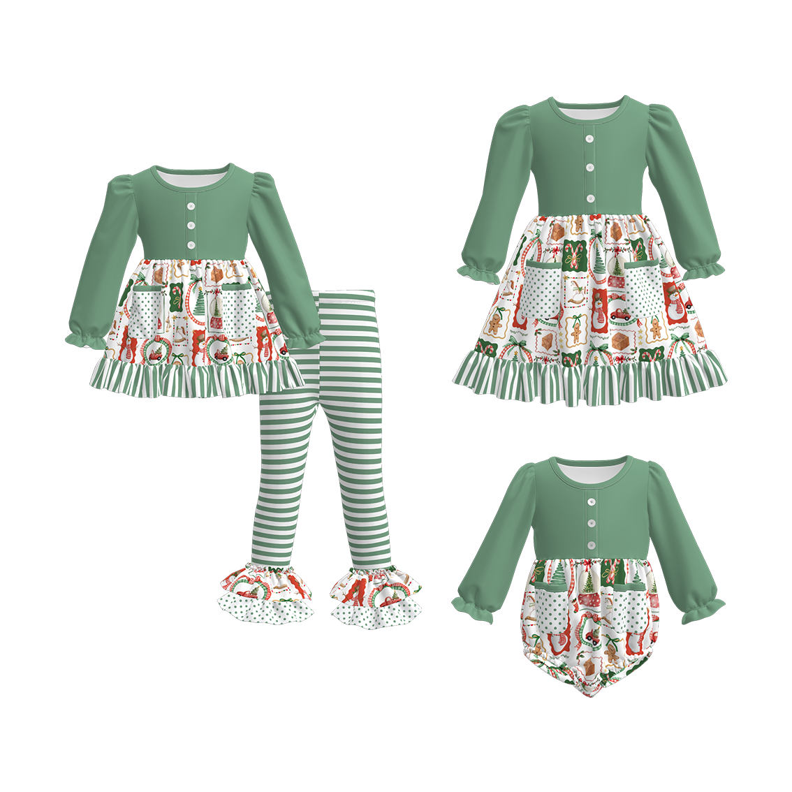 （Pre Order）Sisters Christmas Print Dress,Set＆Romper