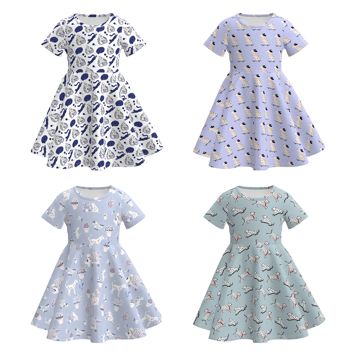 （Pre Order+Prepack Zone）Girls Spring&Summer Puppy Print Dress