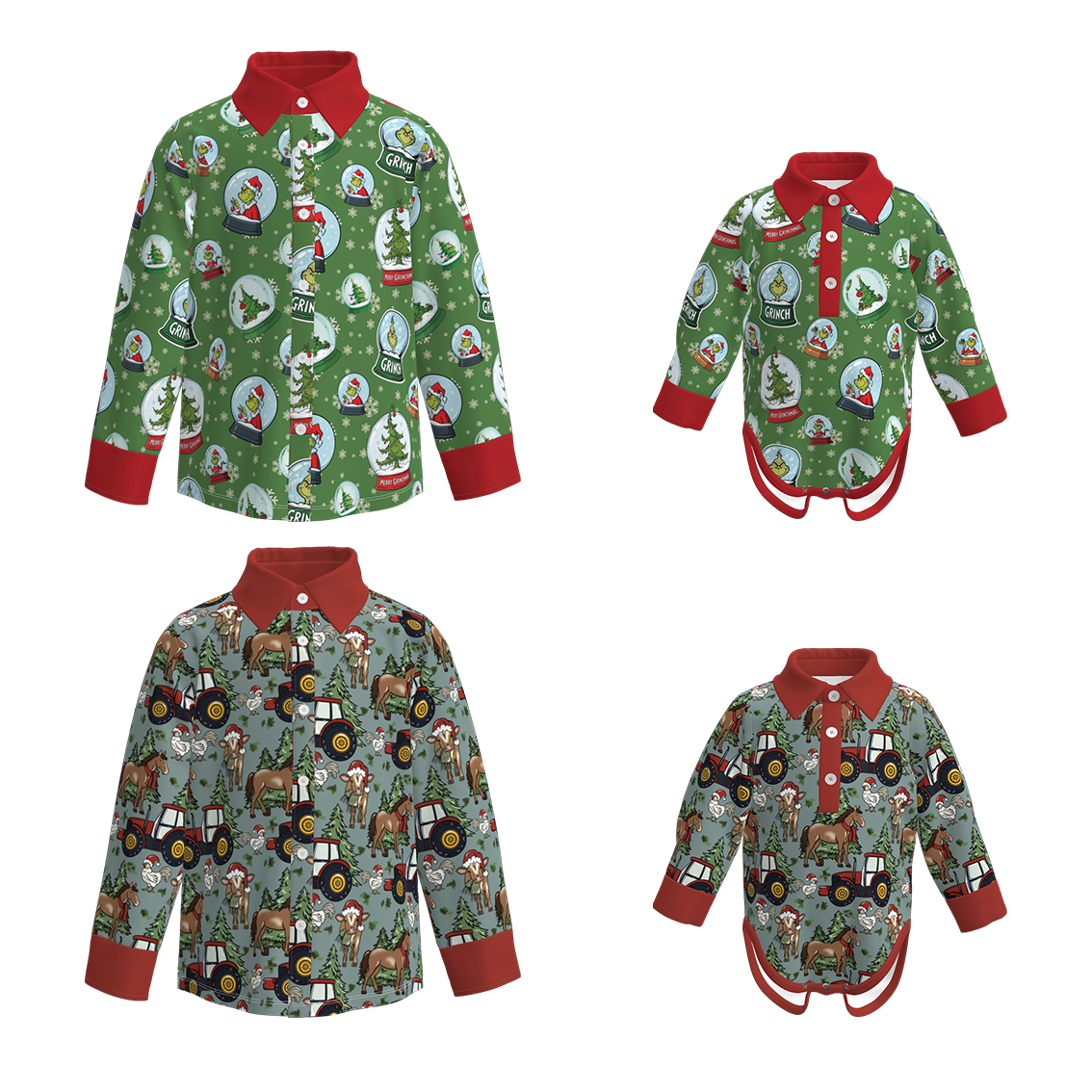 （Pre Order）Brothers Christmas Print Shirt&Romper