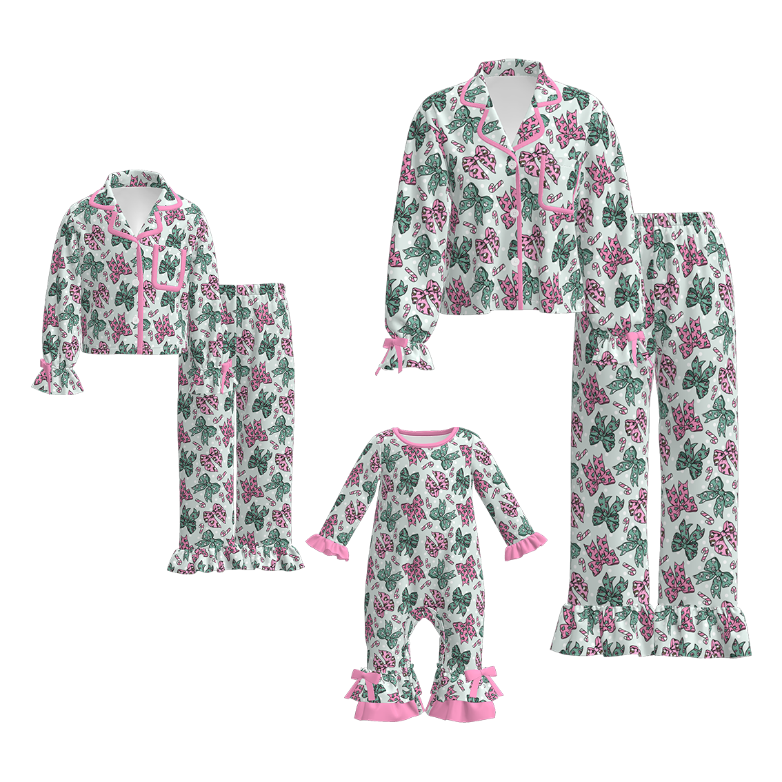 （Pre Order）Family Christmas Bow Print Pajamas＆Romper