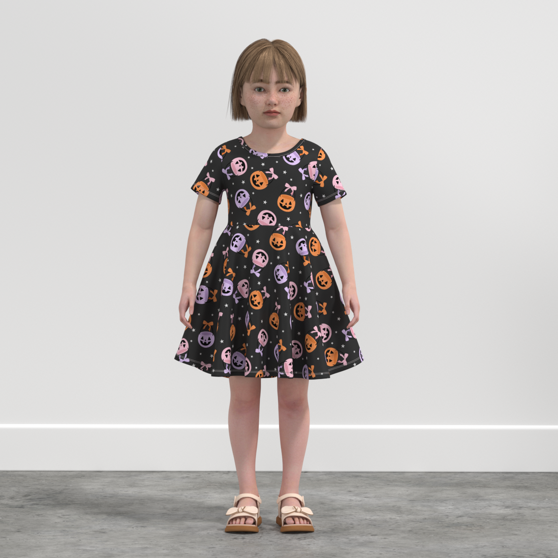 （Pre Order）Girls Halloween Cartoon Print Dress