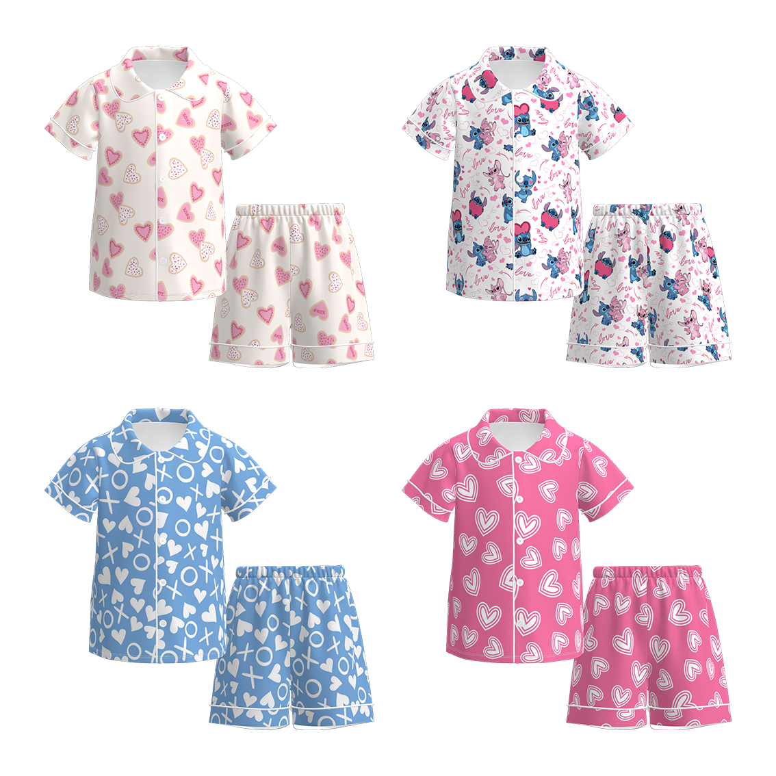 （Pre Order）Girls Valentine's Day Cartoon Print Pajamas