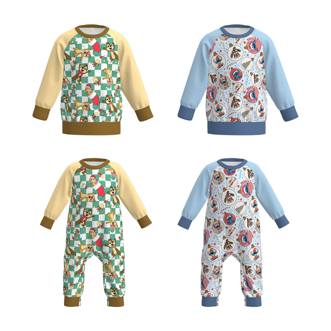 （Pre Order）Brothers Christmas Cartoon Print Top&Romper