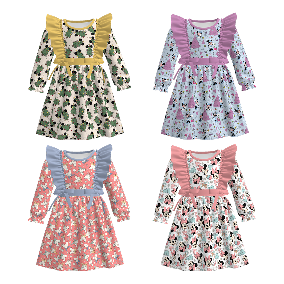 （Pre Order）Girls Christmas Cartoon Print Dress