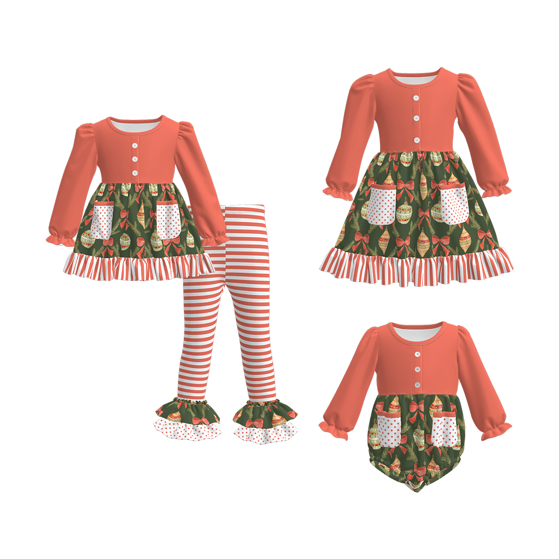 （Pre Order）Sisters Christmas Print Dress,Set＆Romper