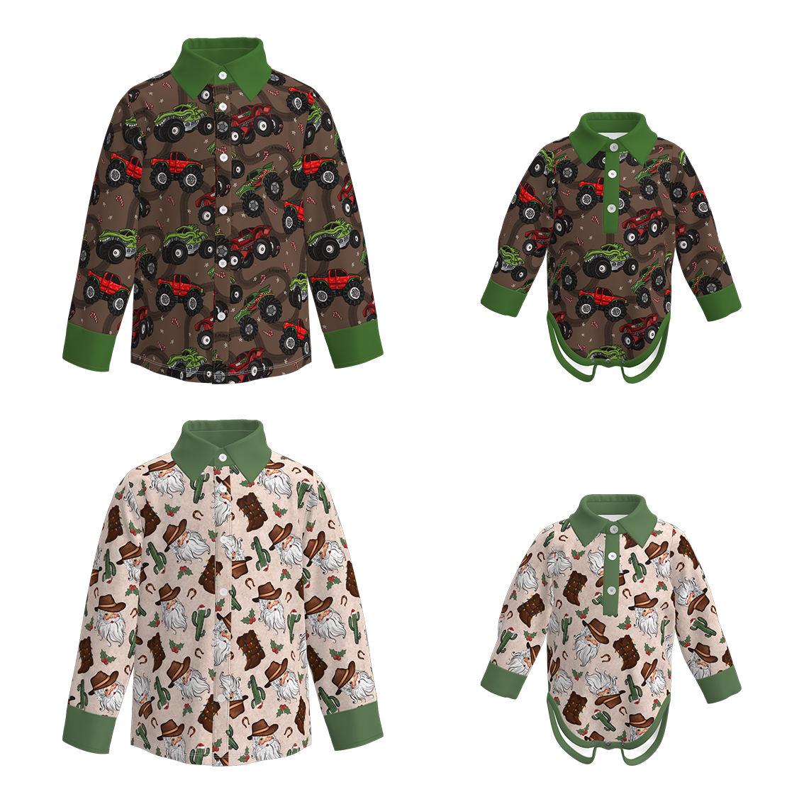 （Pre Order）Brothers Christmas Print Shirt&Romper