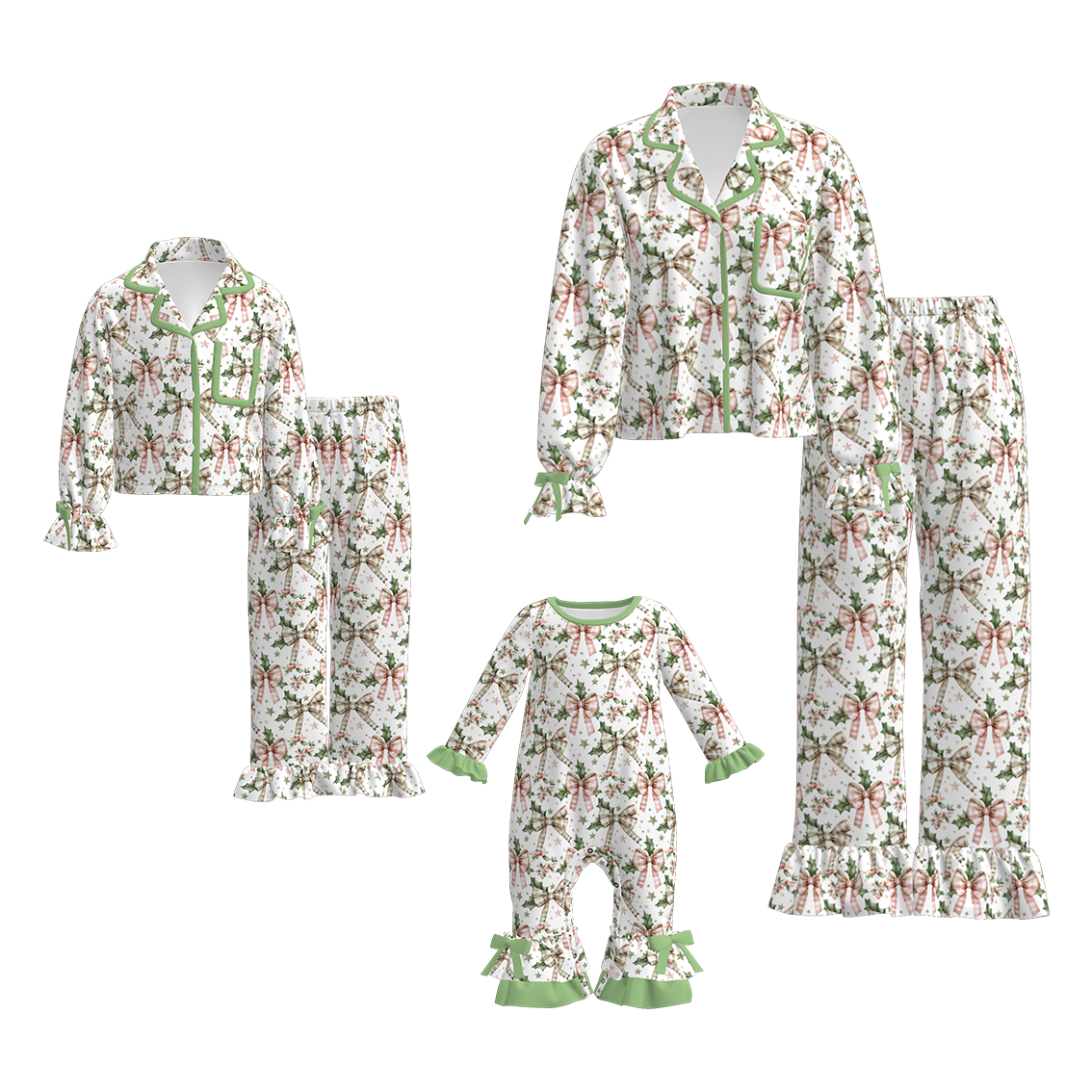 （Pre Order）Family Christmas Bow Print Pajamas＆Romper
