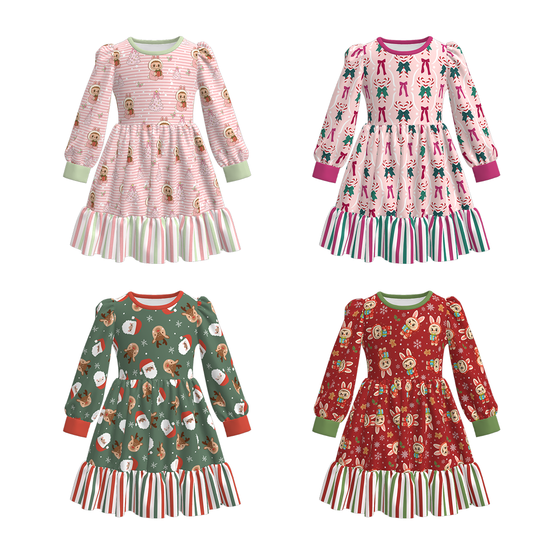 （Pre Order）Girls Christmas LBB Print Ruffle Dress