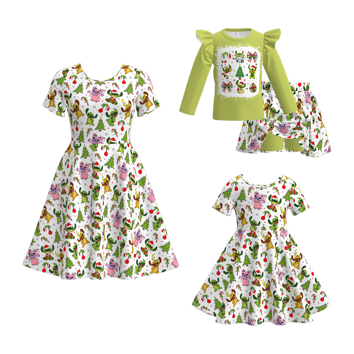 （Pre Order）Family Christmas Cartoon Print Dress&Set