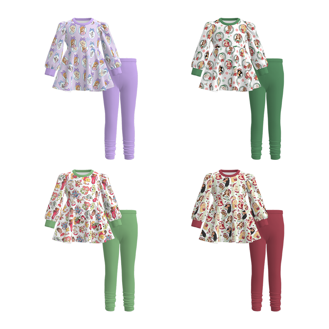（Pre Order）Girls Christmas Princess Print Outfit Set