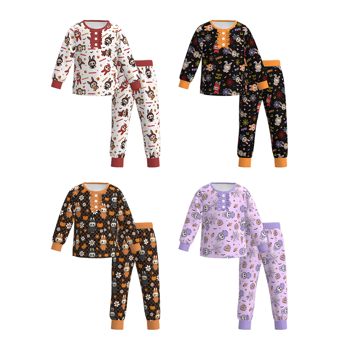 （Pre Order）Girls Halloween Cartoon Print Pajamas