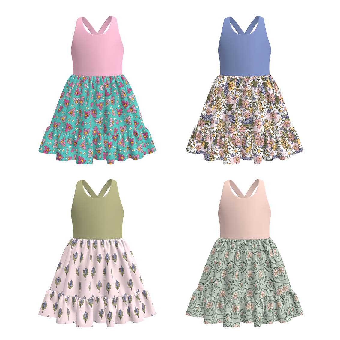 （Pre Order）Girls Spring&Summer Floral Print Dress