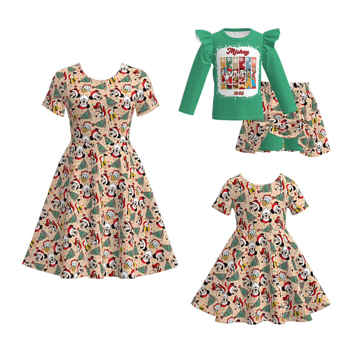 （Pre Order）Family Christmas Cartoon Print Dress&Set