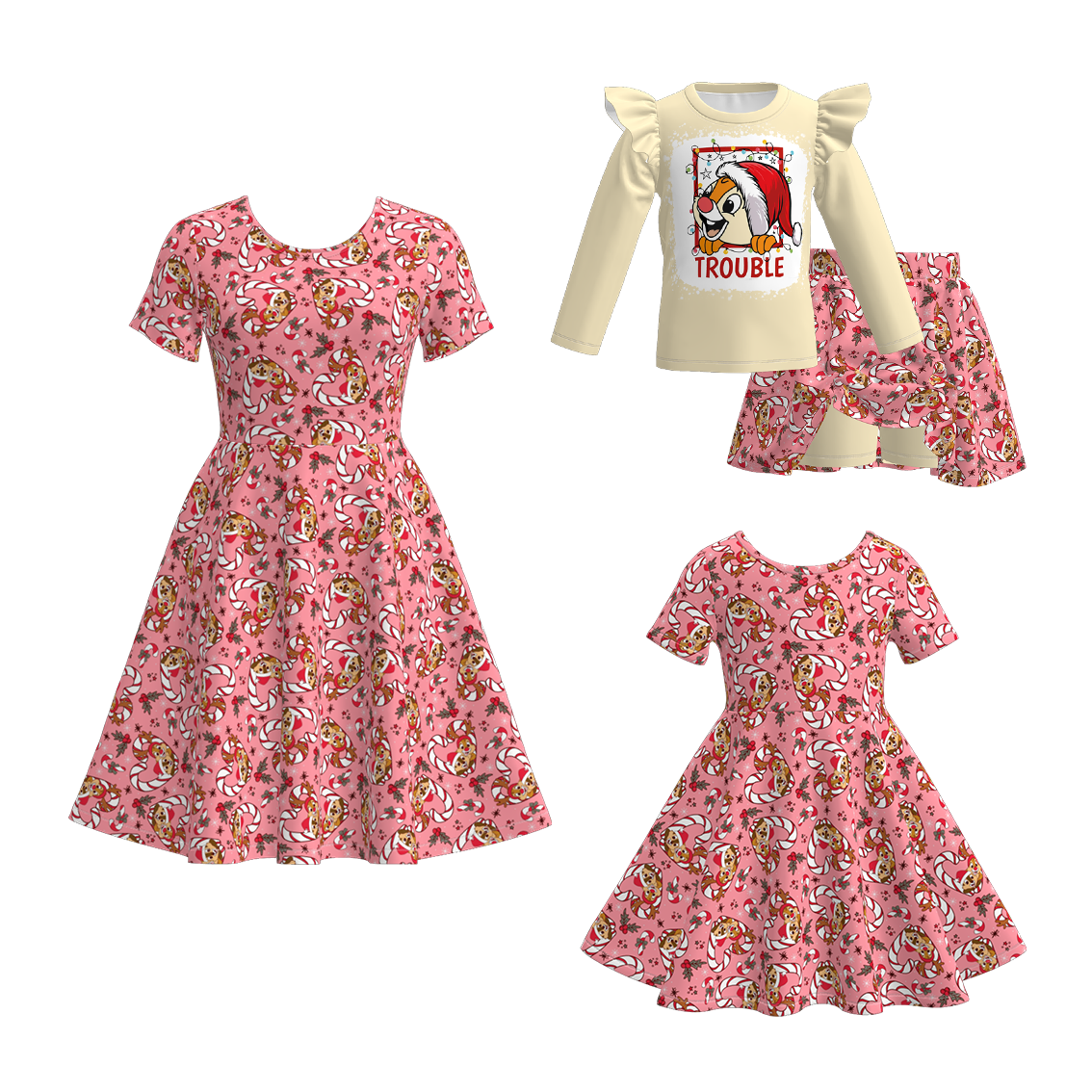 （Pre Order）Family Christmas Cartoon Print Dress&Set